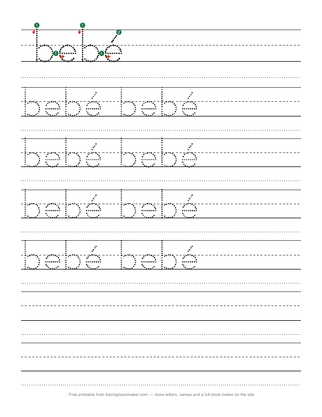 Hoja de trazos de la palabra bebé