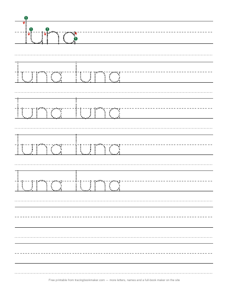 Hoja de trazos de la palabra luna