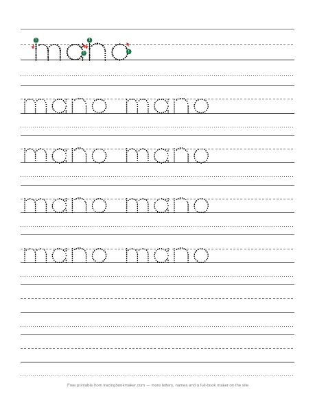 Hoja de trazos de la palabra mano