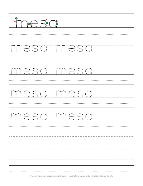 Hoja de trazos de la palabra mesa