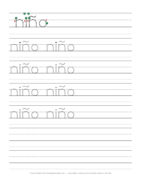 Hoja de trazos de la palabra niño