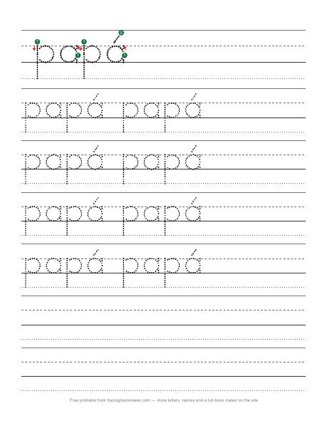 Hoja de trazos de la palabra papá