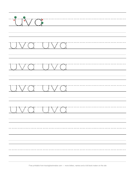 Hoja de trazos de la palabra uva