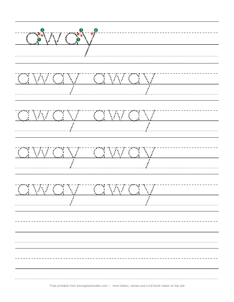 Sight word away tracing worksheet