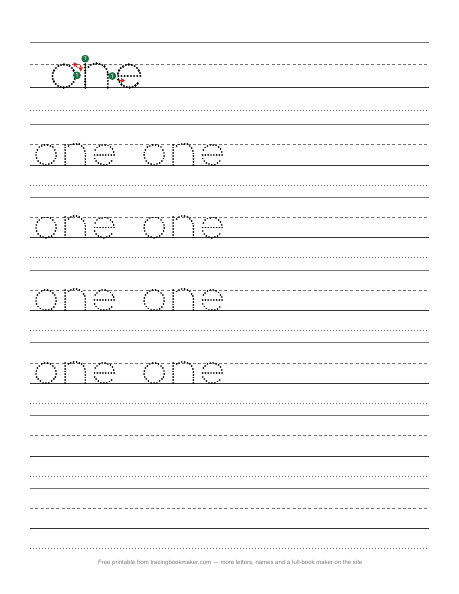 Sight word one tracing worksheet