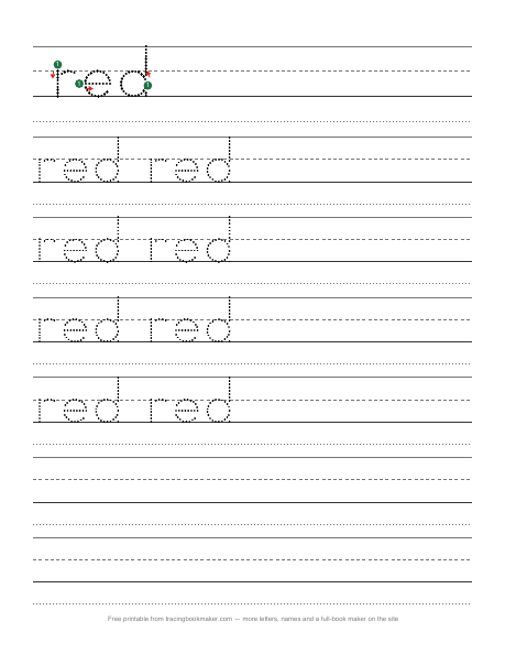 Sight word red tracing worksheet