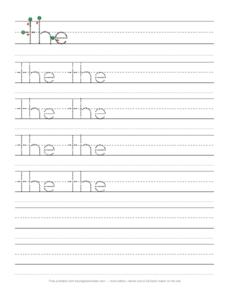 Sight word the tracing worksheet