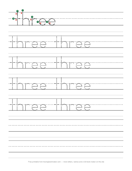 Sight word three tracing worksheet