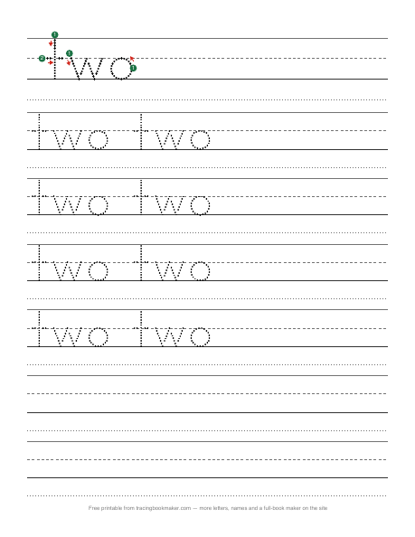Sight word two tracing worksheet