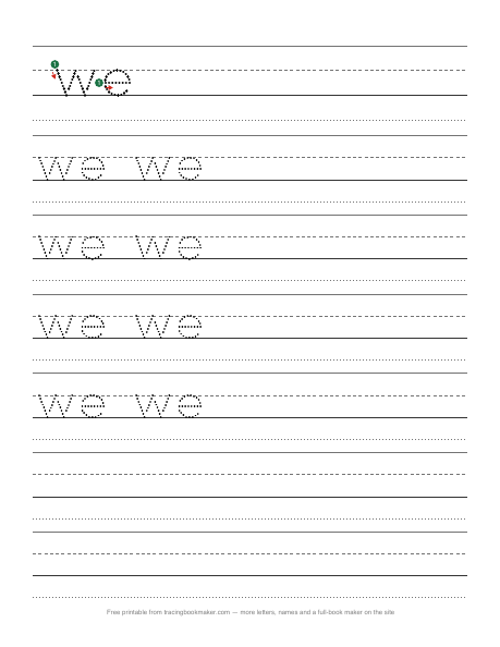 Sight word we tracing worksheet